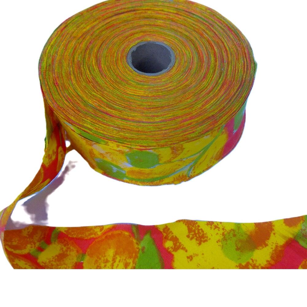 Vtg Orange Coral Retro Psychedelic Double Sided Ribbon Roll Mod Woven Craft Trim